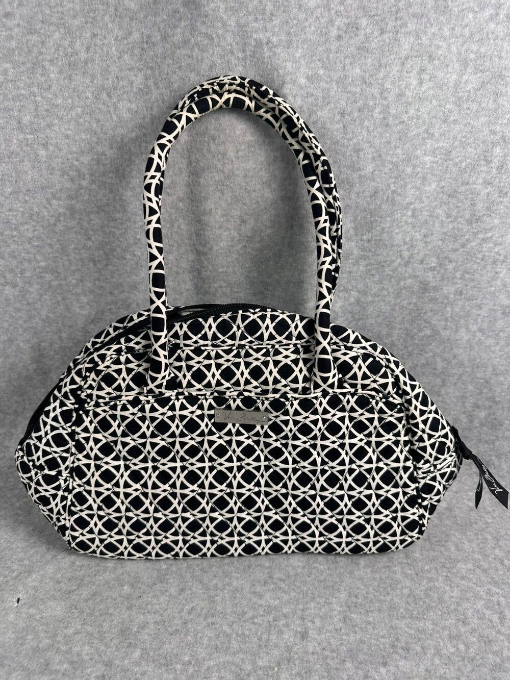Vera Bradley Black White Geometric Double Handle Satchel Silver + Black Hardware